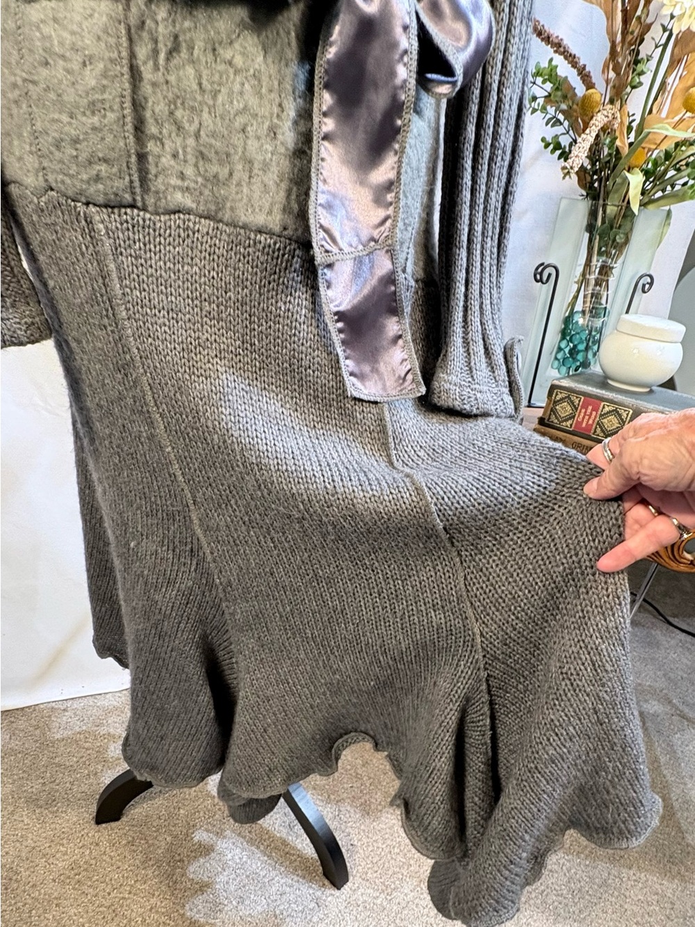 ☀️Vintage Grifflin Paris Mohair Wool Mixed Media Handkerchief Knit Dress L🧡 - Picture 8 of 14
